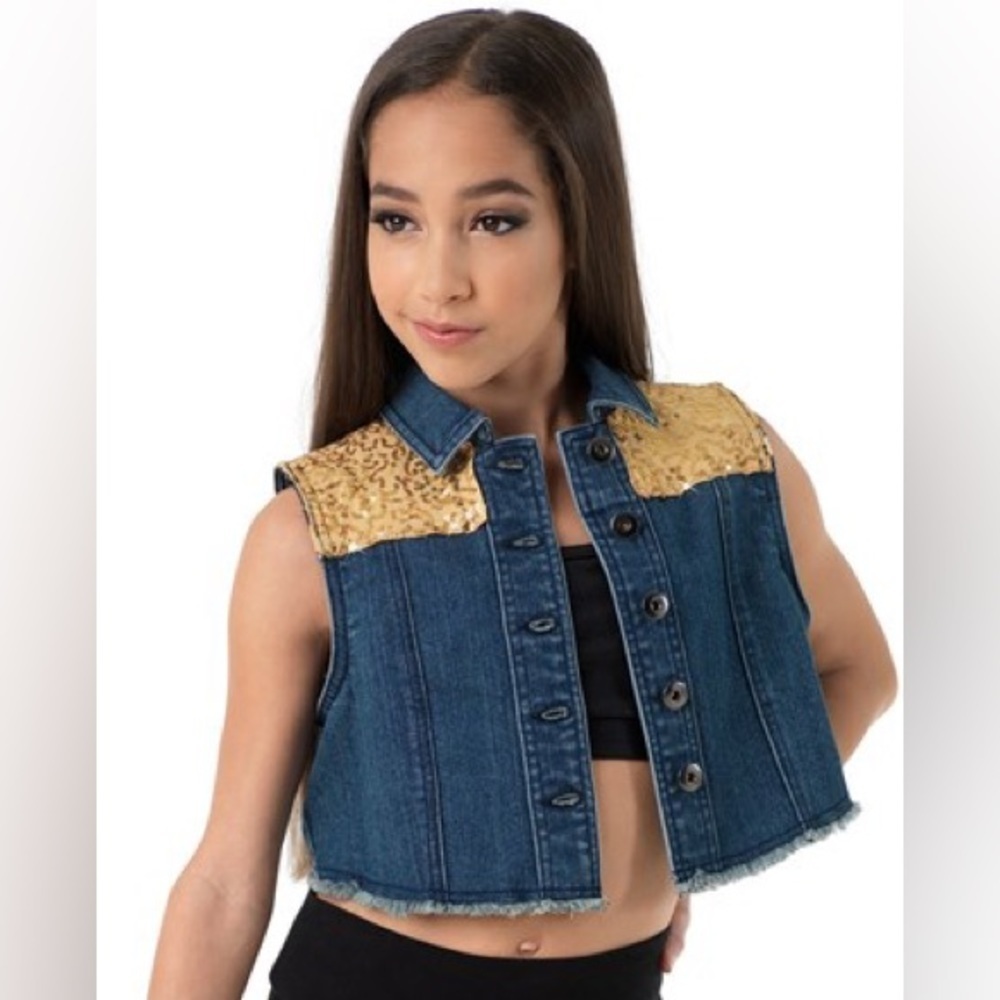 Balera Sequin-Shoulder Denim Hip-Hop Vest